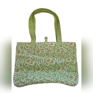 Eddie Bauer Lime Green And Floral Canvas Tote Bag